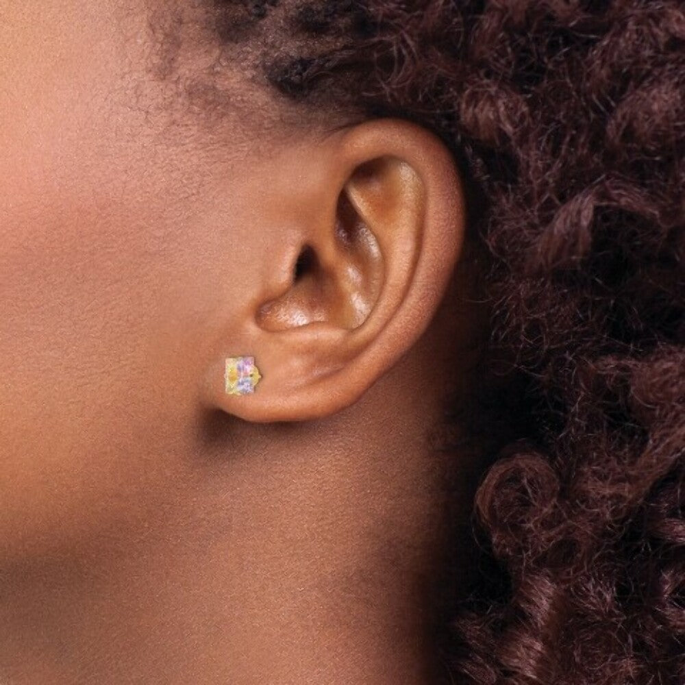 14K Yellow Gold Madi K Multi-color CZ 6mm Square Post Earrings