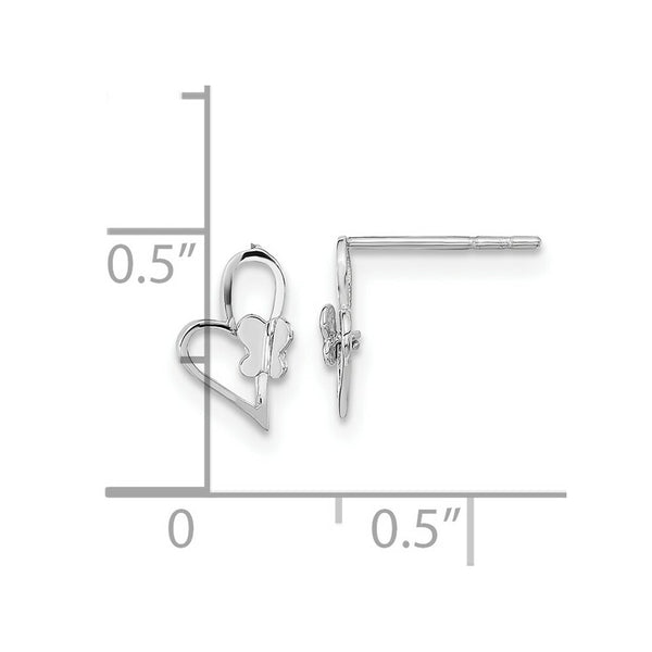 14K White Gold Madi K Heart W/Butterfly Post Earrings