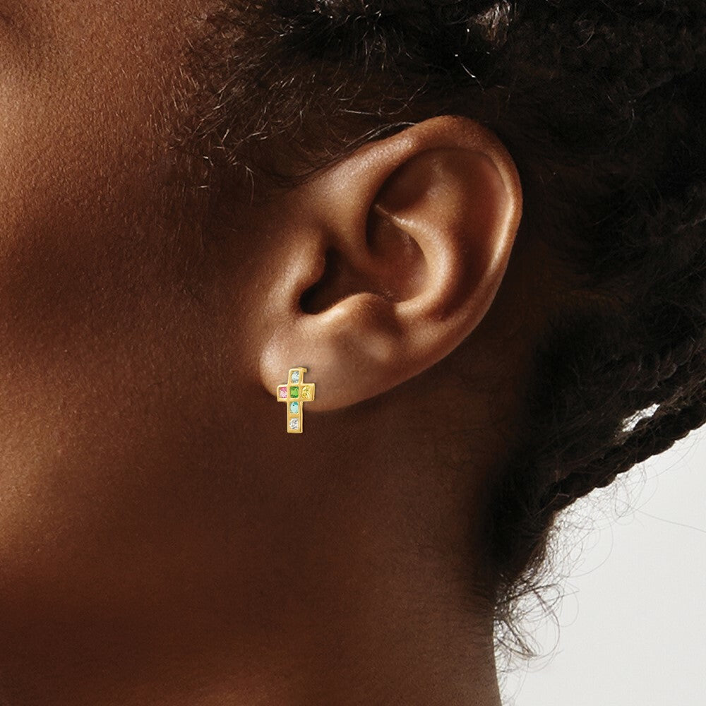 14K Yellow Gold Madi K Multi-colored CZ Cross Post Earrings