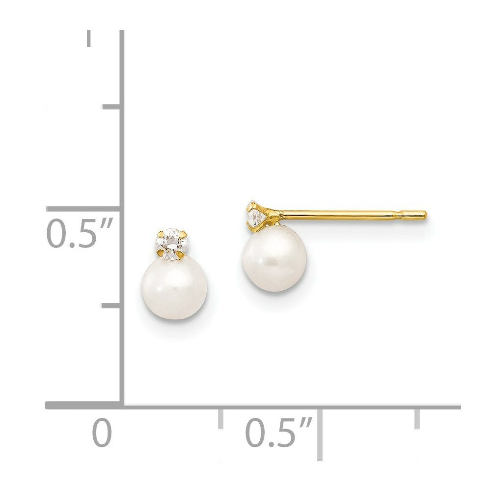 14K Yellow Gold Madi K CZ & 5mm FW Cultured Pearl Post Earrings