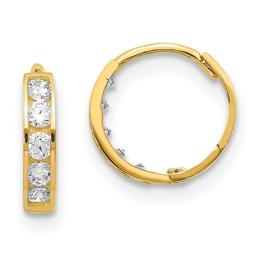 14K Yellow Gold Madi K CZ Hinged 10mm Hoop Earrings