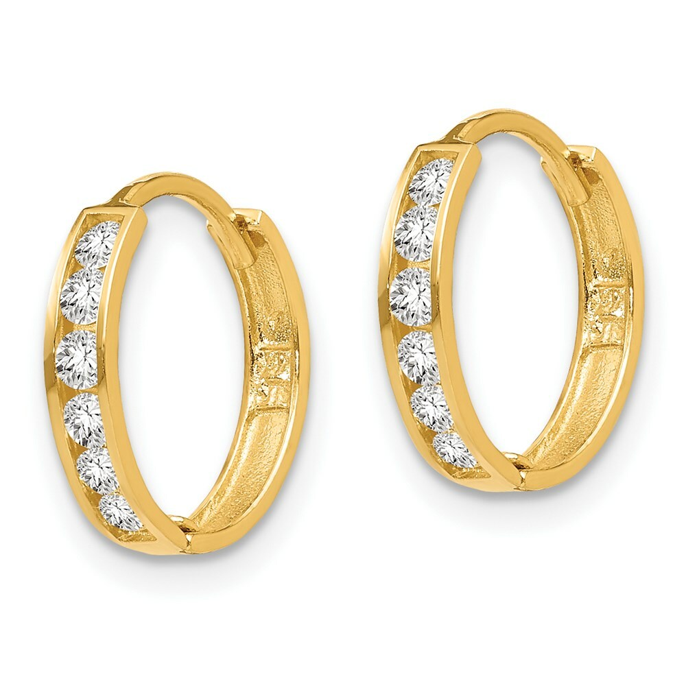 14K Yellow Gold Madi K CZ Hinged 12mm Hoop Earrings