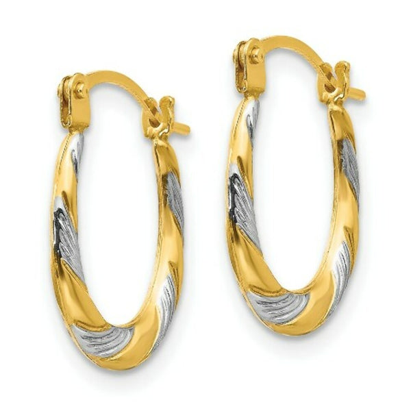 14K Yellow Gold Two-tone Madi K Twist 15x10mm Oval Hoop Earrings