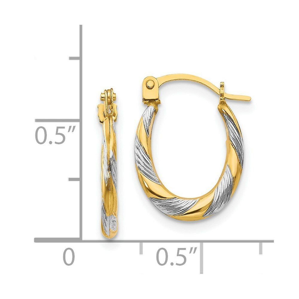 14K Yellow Gold Two-tone Madi K Twist 15x10mm Oval Hoop Earrings