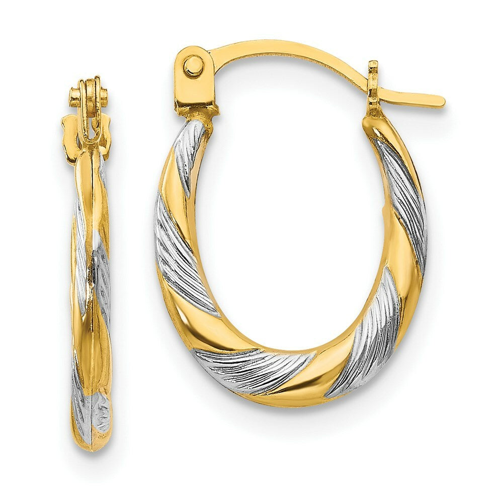 14K Yellow Gold Two-tone Madi K Twist 15x10mm Oval Hoop Earrings