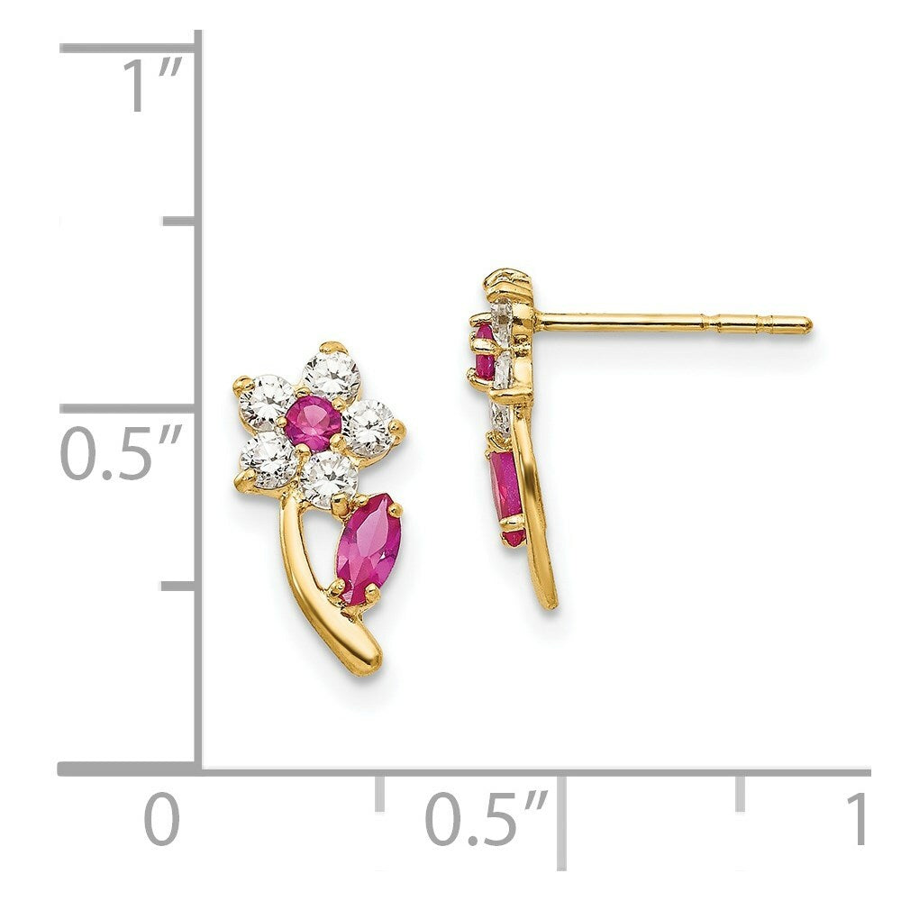 14K Yellow Gold Madi K Collection ClEarrings& Red CZ Flower Post Earrings
