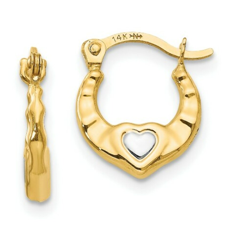 14K Yellow Gold Madi K Collection w/Rhodium Heart Hollow Hoop Earrings