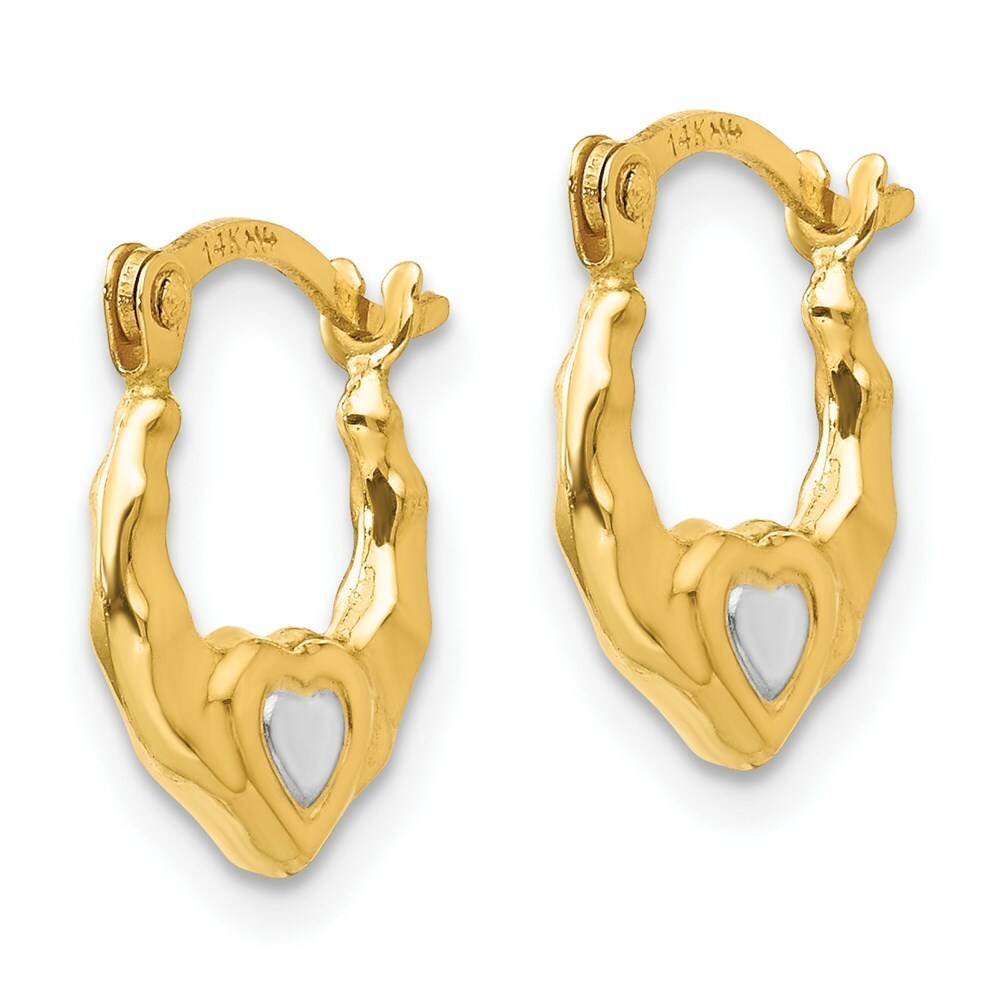14K Yellow Gold Madi K Collection w/Rhodium Heart Hollow Hoop Earrings