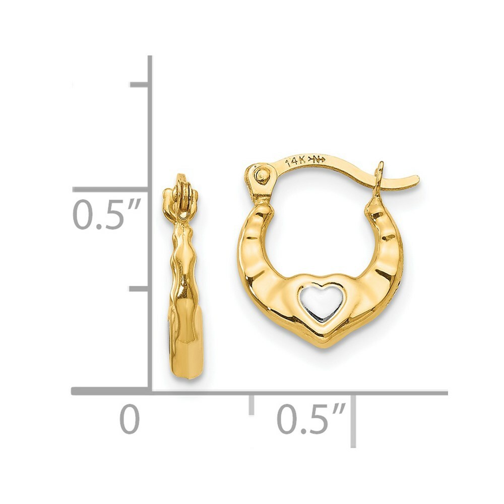 14K Yellow Gold Madi K Collection w/Rhodium Heart Hollow Hoop Earrings