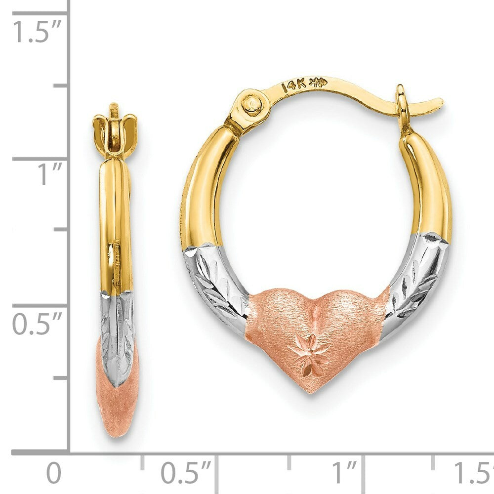 14K Tri-color Gold Madi K Collection Heart Hoop Earrings