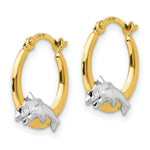 Load image into Gallery viewer, 14K Yellow Gold Madi K Collection w/Rhodium Dolphin Hoop Earrings
