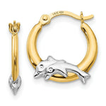 Load image into Gallery viewer, 14K Yellow Gold Madi K Collection w/Rhodium Dolphin Hoop Earrings
