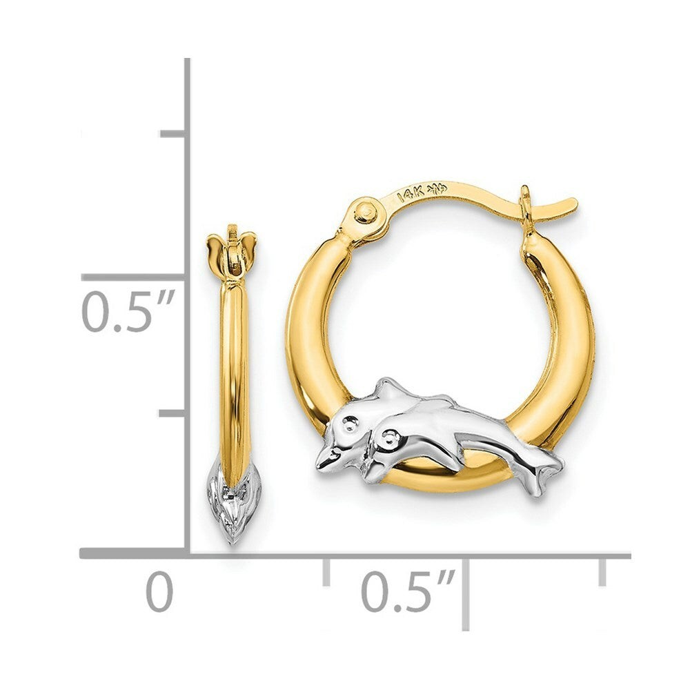 14K Yellow Gold Madi K Collection w/Rhodium Dolphin Hoop Earrings