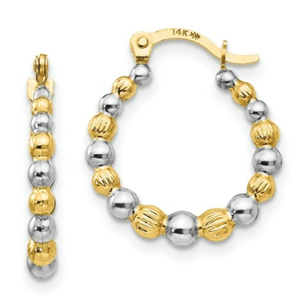 14K Yellow Gold Madi K Collection w/Rhodium Beaded Hoop Earrings