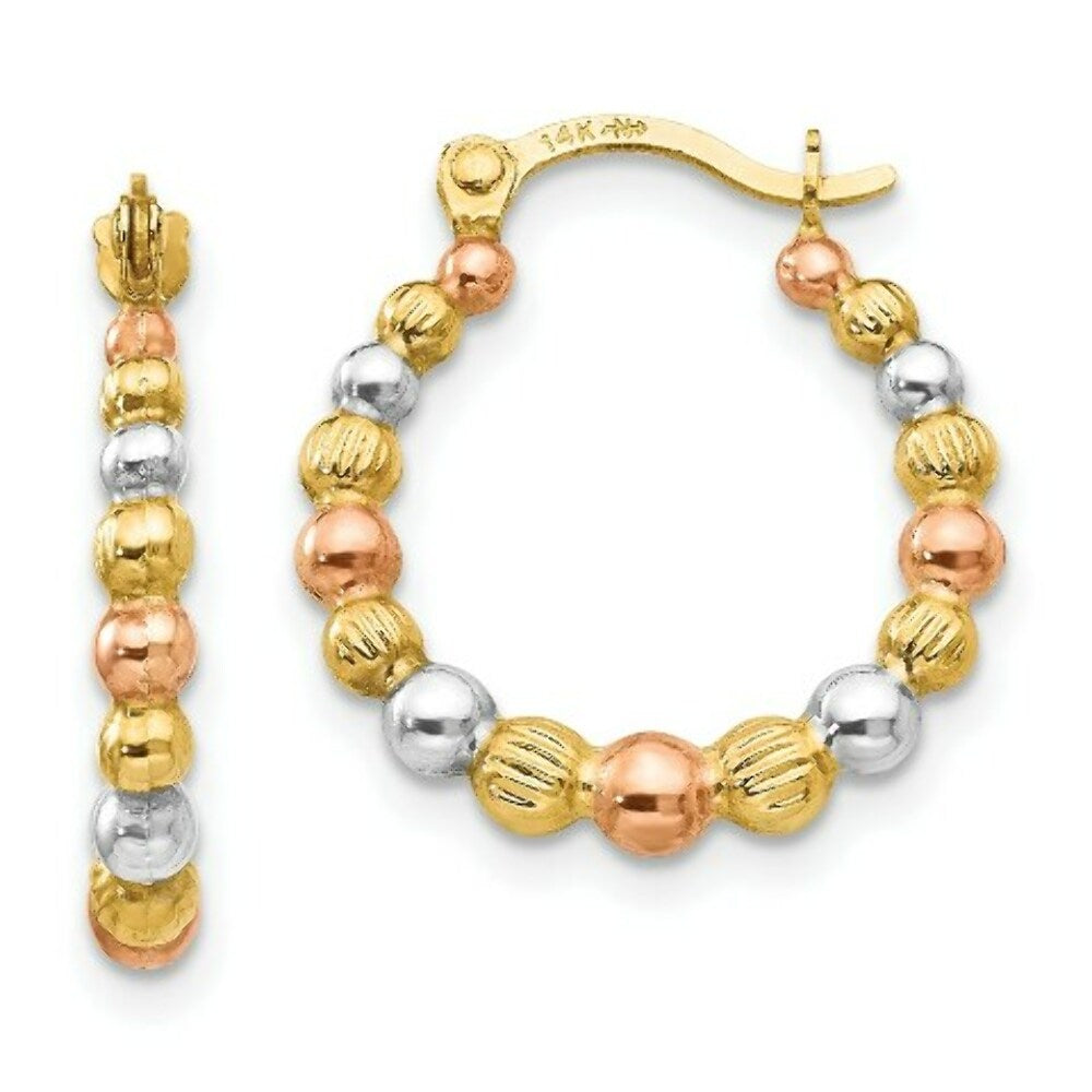 14K Tri-color Gold Gold Madi K Collection Beaded Hoop Earrings