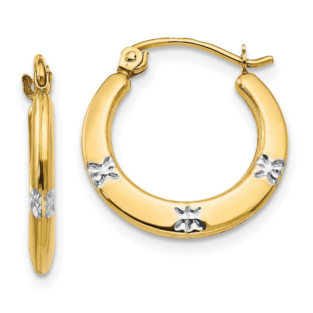14K Yellow Gold Madi K Collection w/Rhodium Flowers Hollow Hoop Earrings