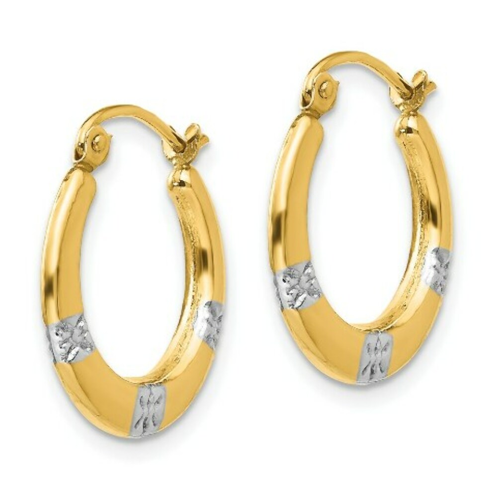 14K Yellow Gold Madi K Collection w/Rhodium Flowers Hollow Hoop Earrings