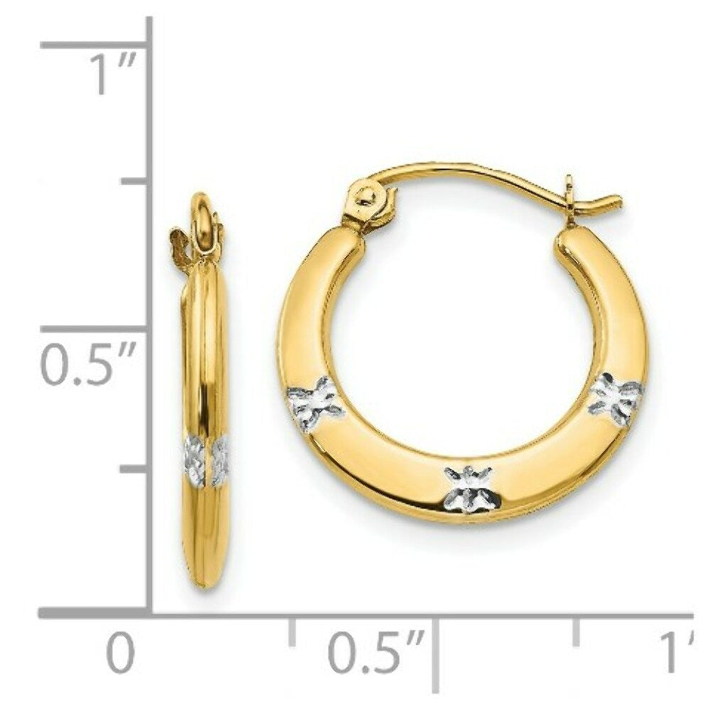 14K Yellow Gold Madi K Collection w/Rhodium Flowers Hollow Hoop Earrings