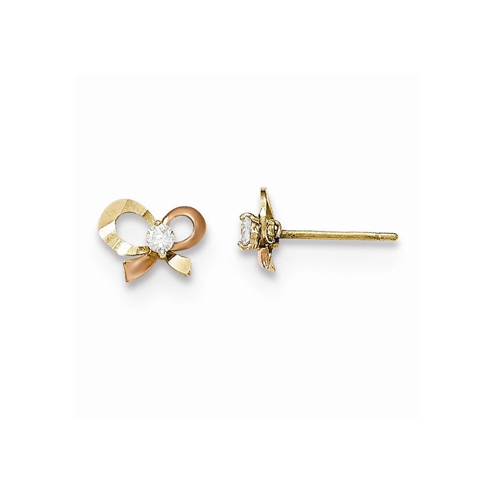 14K Two-tone Madi K Polished CZ Bow Post Earrings