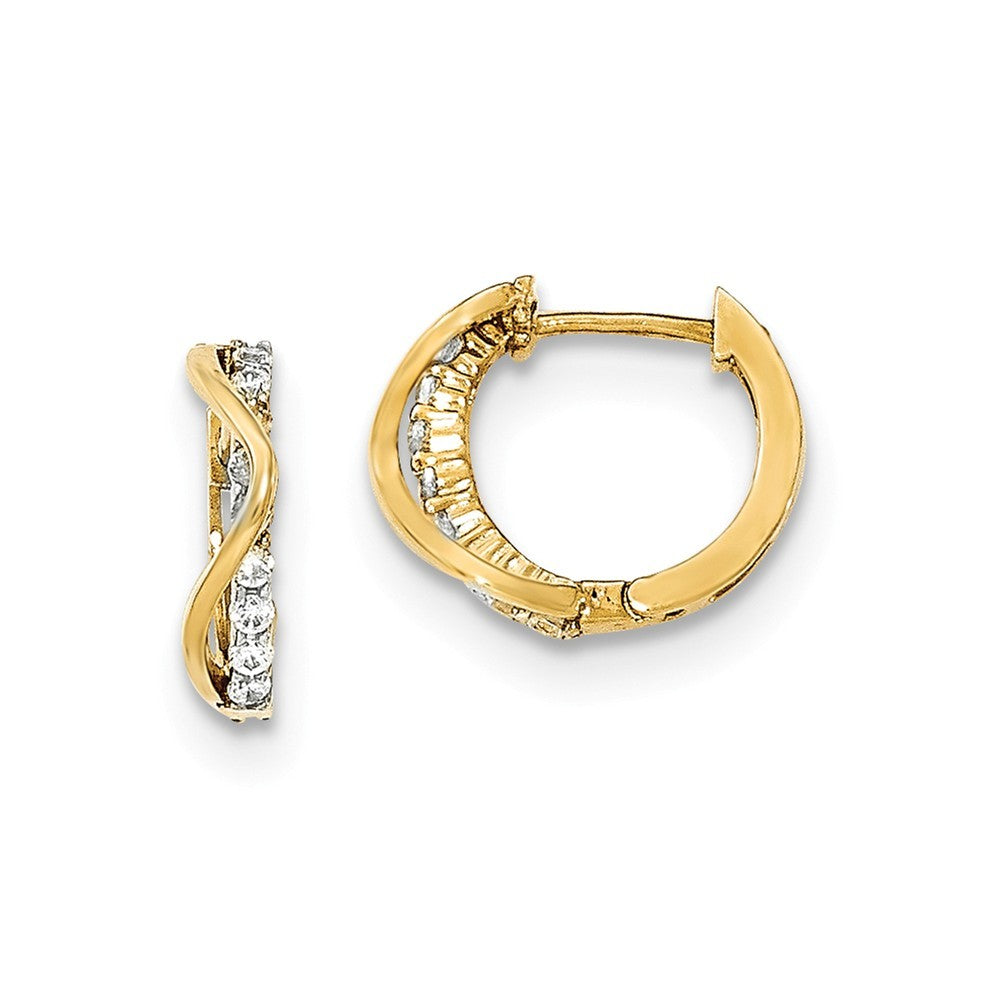 14K Yellow Gold Madi K Polished CZ Hinged 14mm Hoop Earrings