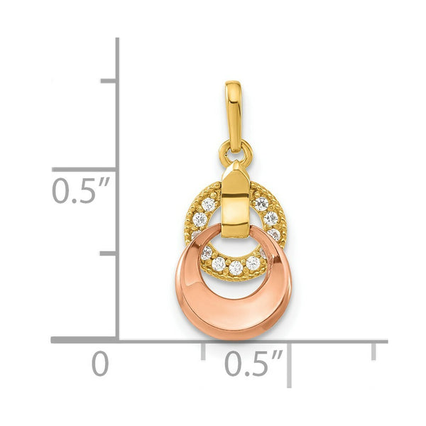 14K Yellow Gold Madi K Two-tone CZ 2-circle Doorknocker Pendant