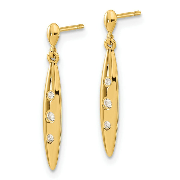 14K Yellow Gold Madi K Oval w/3-CZs Dangle Post Earrings