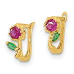 Load image into Gallery viewer, 14K Yellow Gold Madi K Polished Red &amp; Green CZ Flower Hoops
