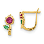 Load image into Gallery viewer, 14K Yellow Gold Madi K Polished Red &amp; Green CZ Flower Hoops
