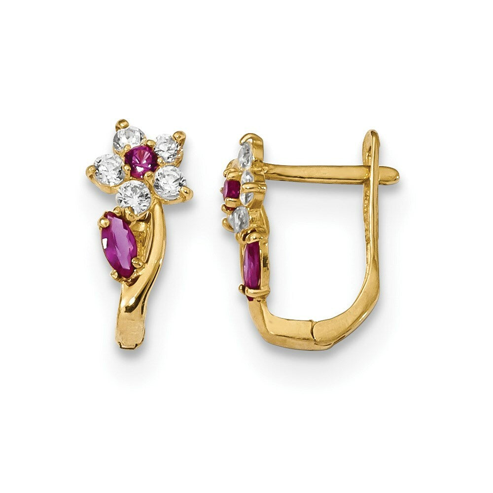 14K Yellow Gold Madi K Red & Clear CZ Flower Hinged Earrings