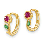 Load image into Gallery viewer, 14K Yellow Gold Madi K Red &amp; Green CZ Hinged Hoop Earrings
