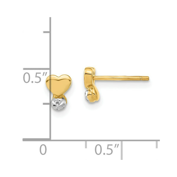 14K Yellow Gold Madi K Rhodium-plated Polished Diamond-cut Heart Post Earrings