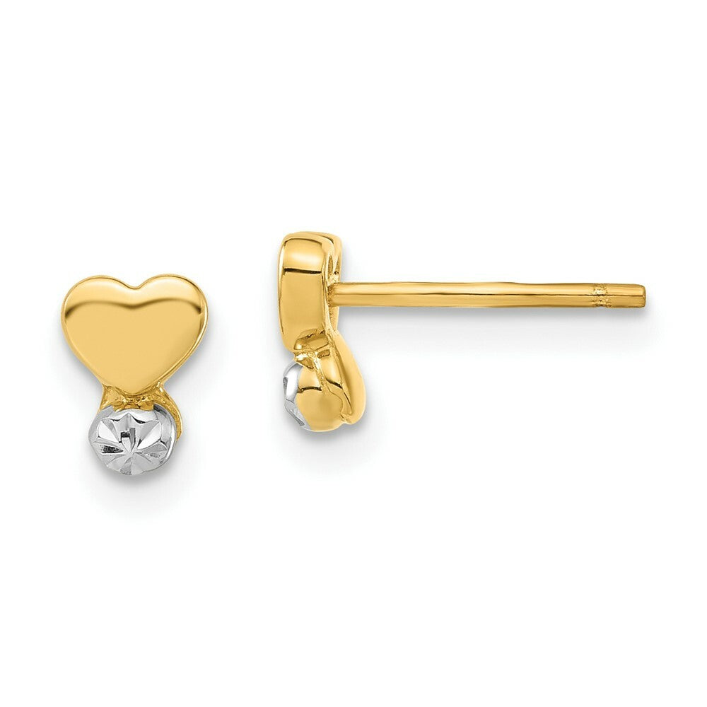 14K Yellow Gold Madi K Rhodium-plated Polished Diamond-cut Heart Post Earrings