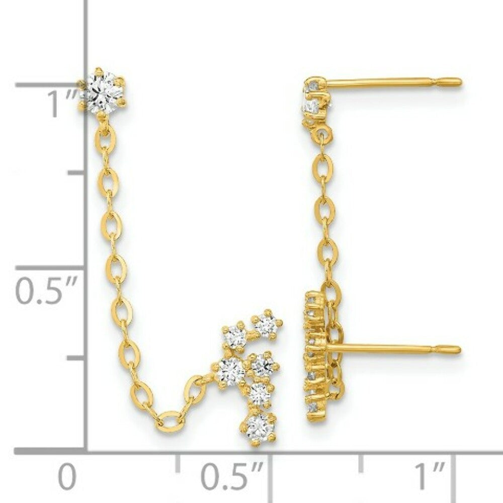 14K Yellow Gold Madi K CZ Double Post w/Chain Constellation Earring