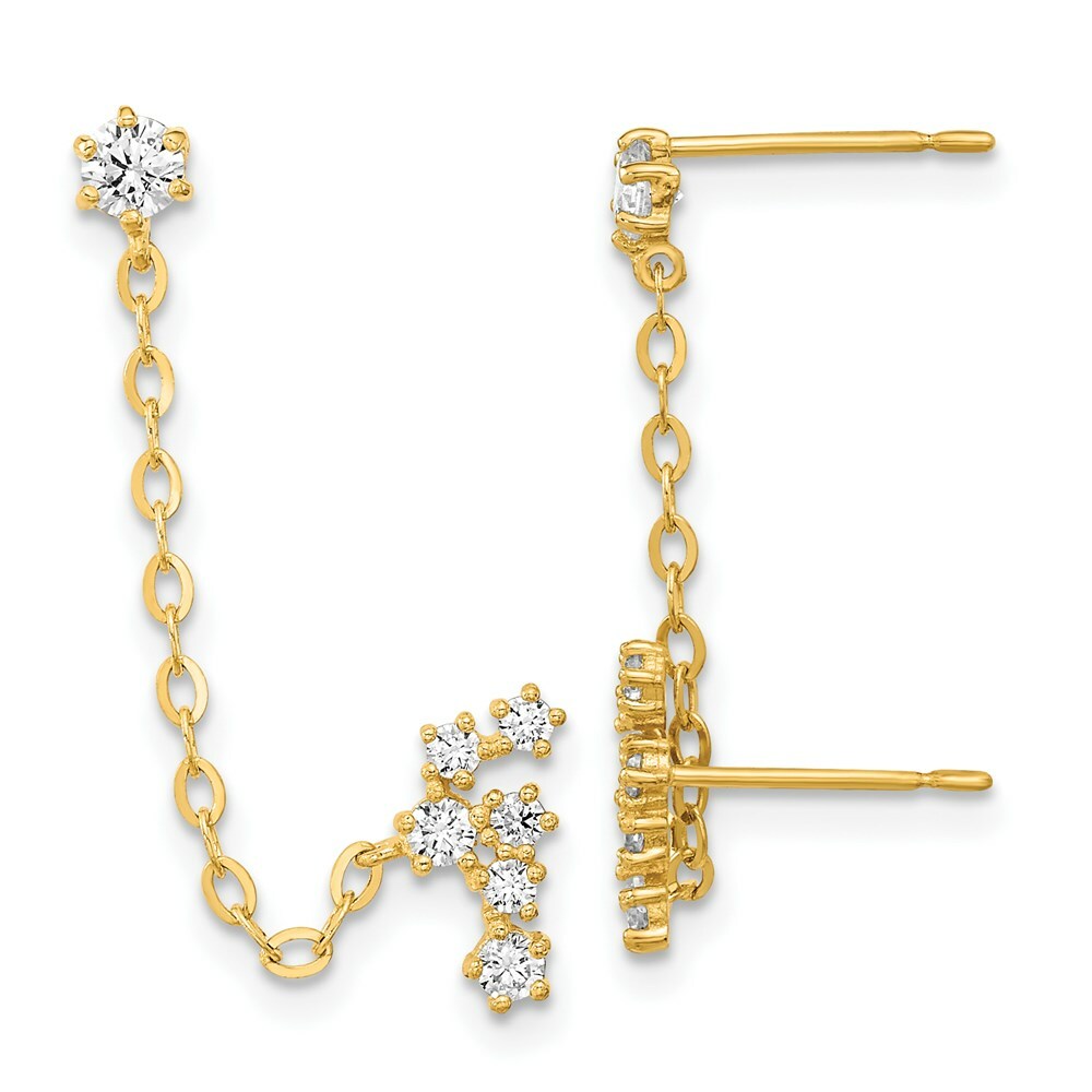 14K Yellow Gold Madi K CZ Double Post w/Chain Constellation Earring