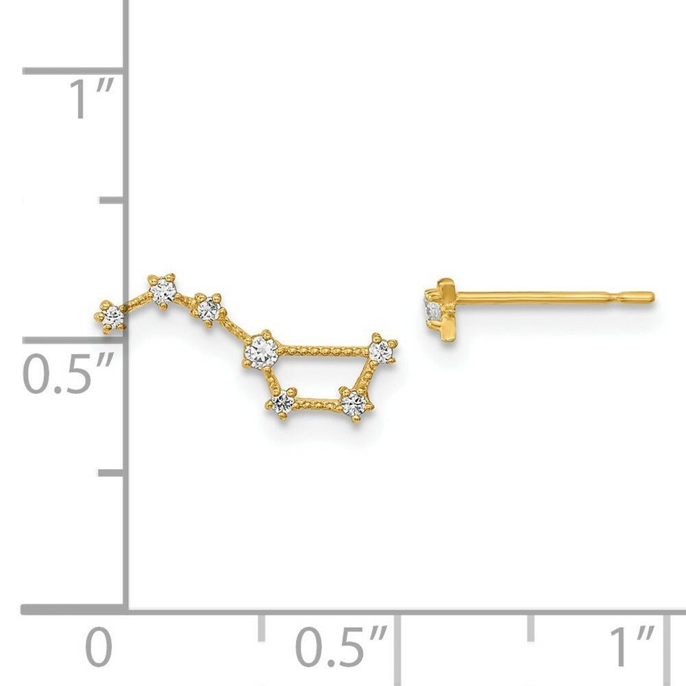14K Yellow Gold Madi K Childrens CZ 1 Stud Star & 1 Little Dipper Post Earrings
