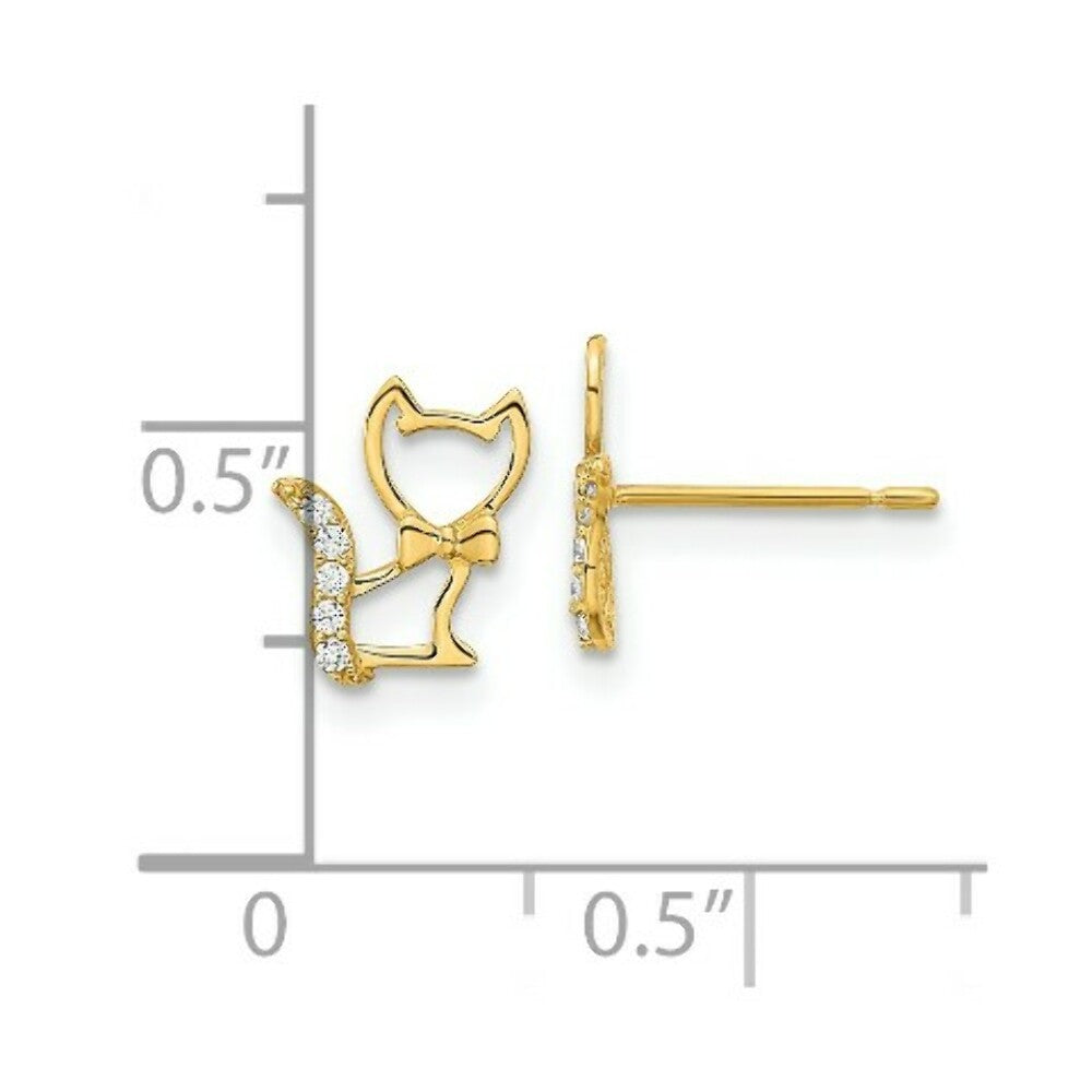 14K Yellow Gold Madi K Childrens Kitten w/CZ Tail Post Earrings