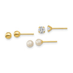 Load image into Gallery viewer, 14K Yellow Gold Madi K 3 Pair Set-Ball, CZ &amp; Freshwater Cultured Pearl Earrings
