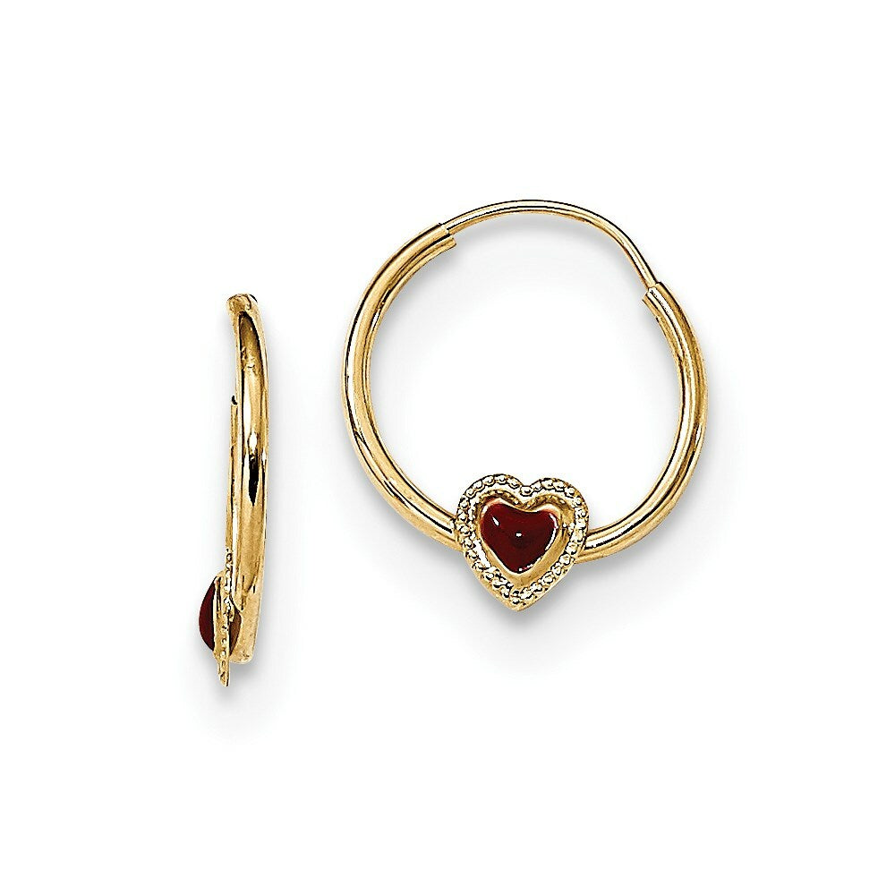 14K Yellow Gold Madi K Polished Red Enameled Heart Hoops