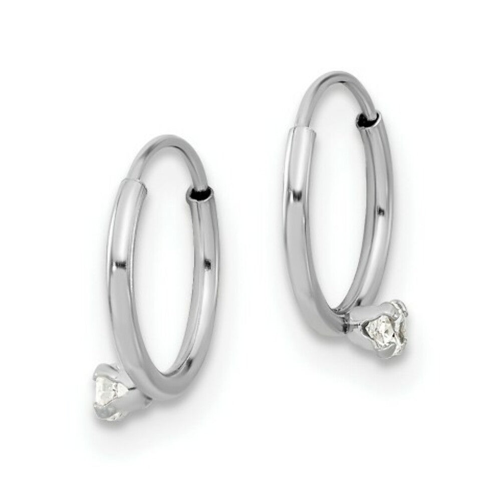 14k Madi K White Gold Polished 2mm CZ on Small Endless Hoops
