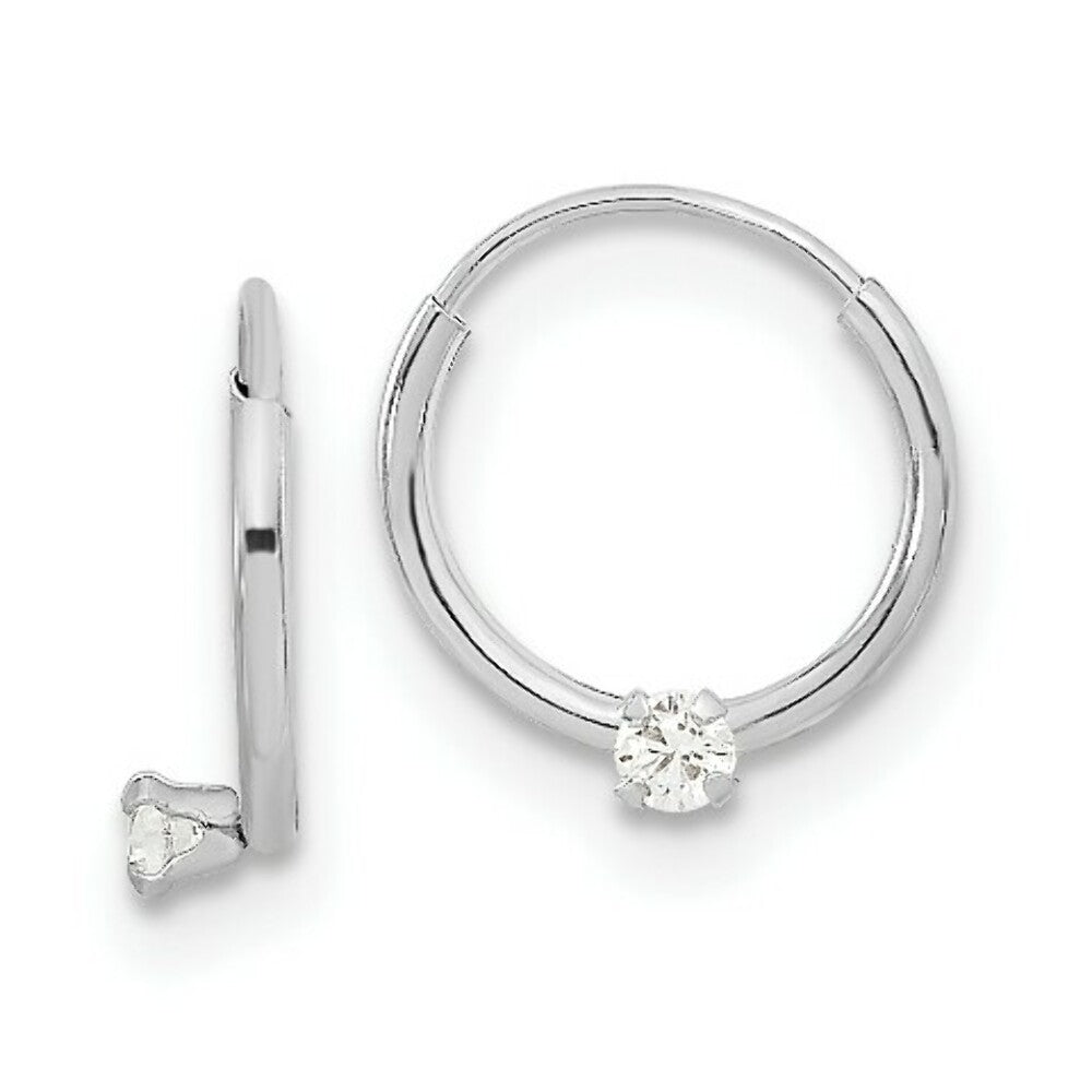 14k Madi K White Gold Polished 2mm CZ on Small Endless Hoops