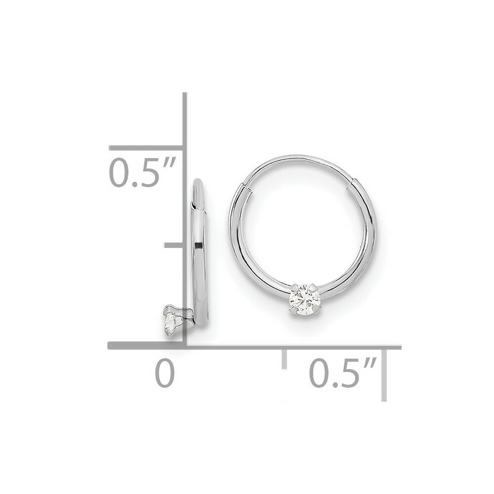 14k Madi K White Gold Polished 2mm CZ on Small Endless Hoops
