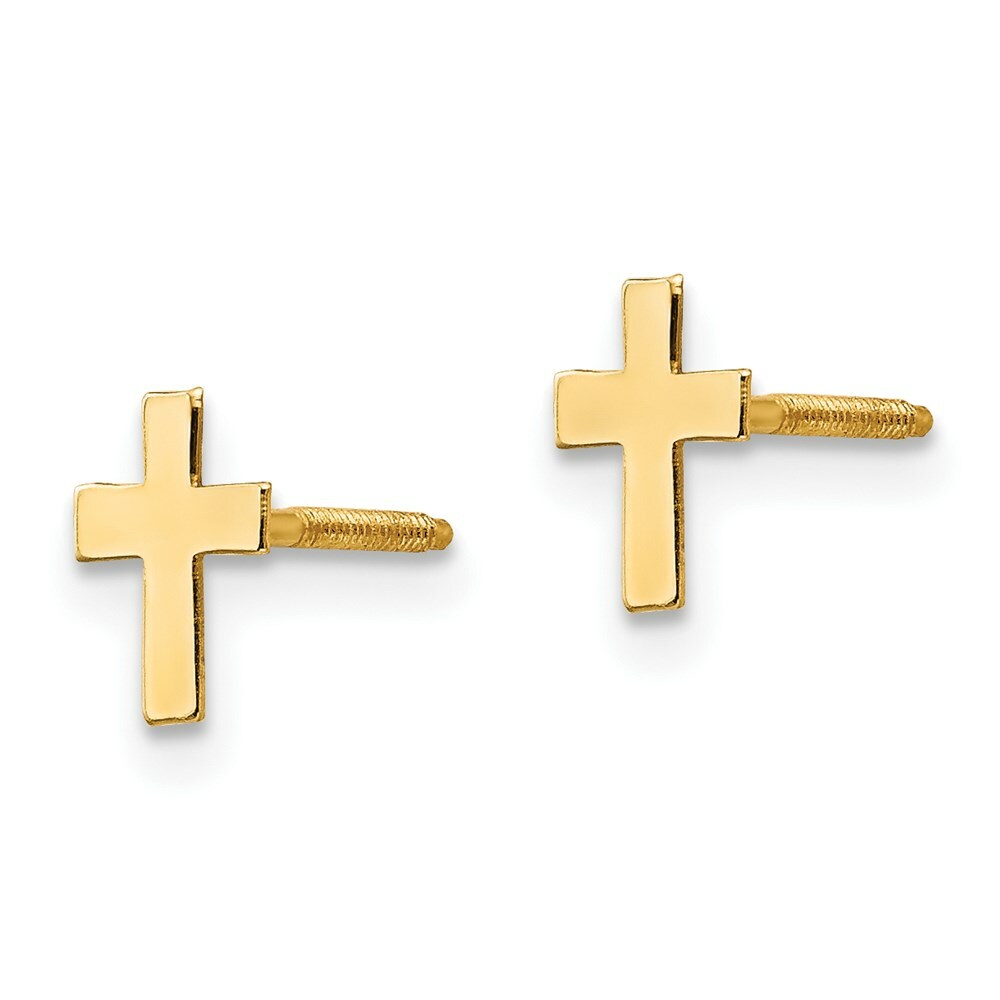 14K Yellow Gold Madi K Polished Tiny Cross Screwback Earrings