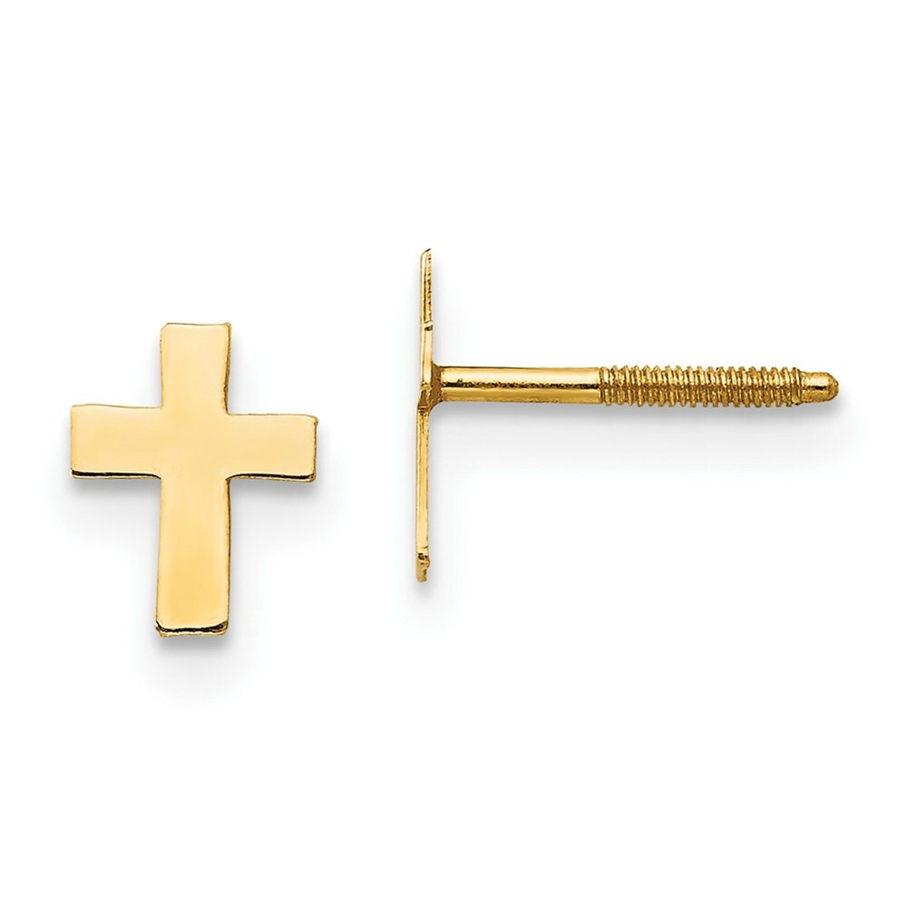 14K Yellow Gold Madi K Polished Tiny Cross Screwback Earrings
