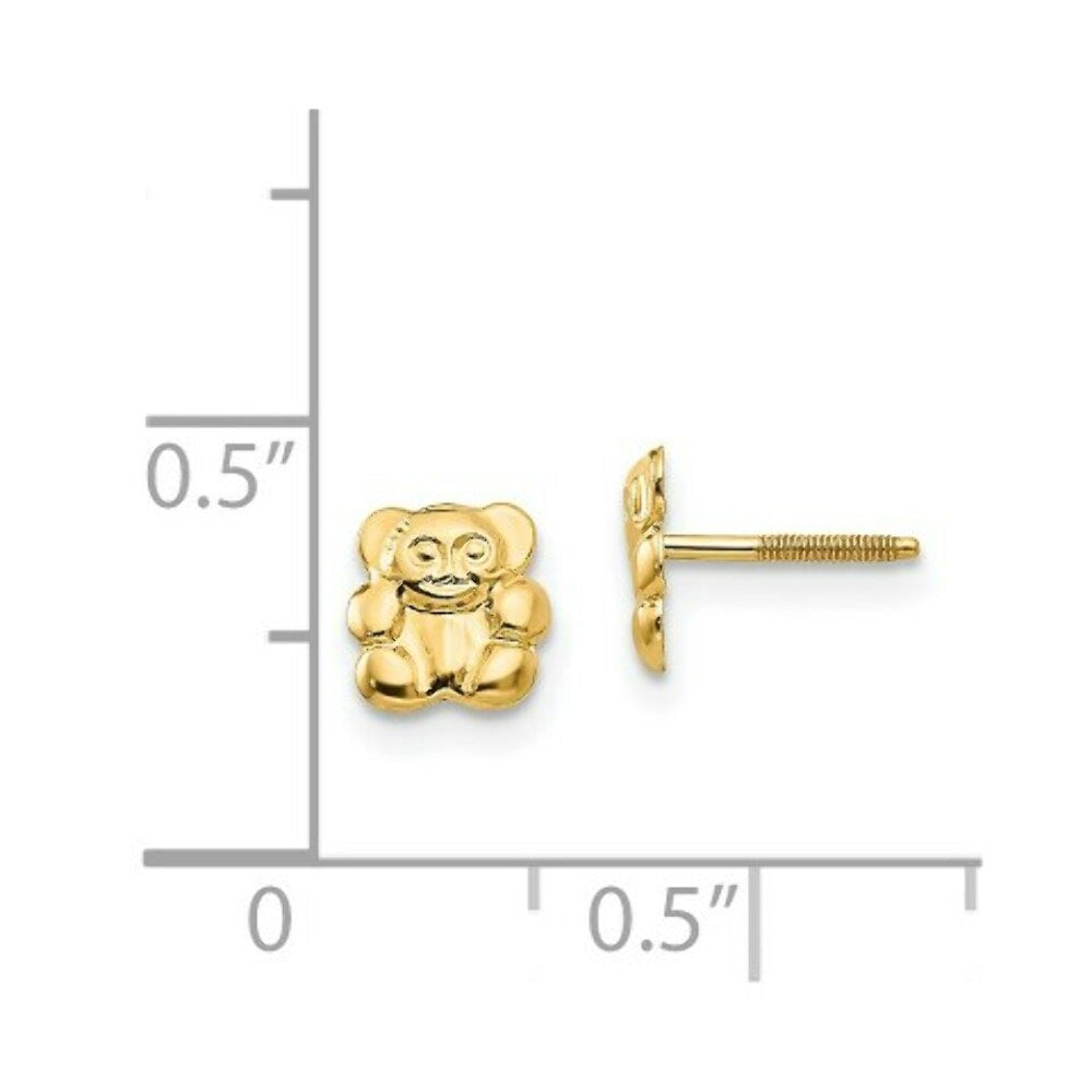 14K Yellow Gold Madi K Polished Teddy Bear Screwback Earrings