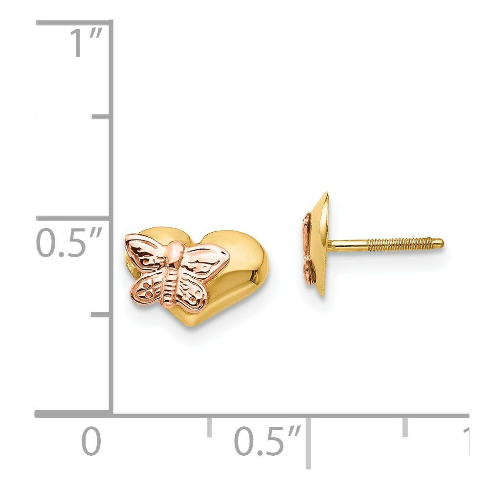 14K Yellow Gold Madi K Polished & Rhodium Butterfly Heart Screwback Earrings