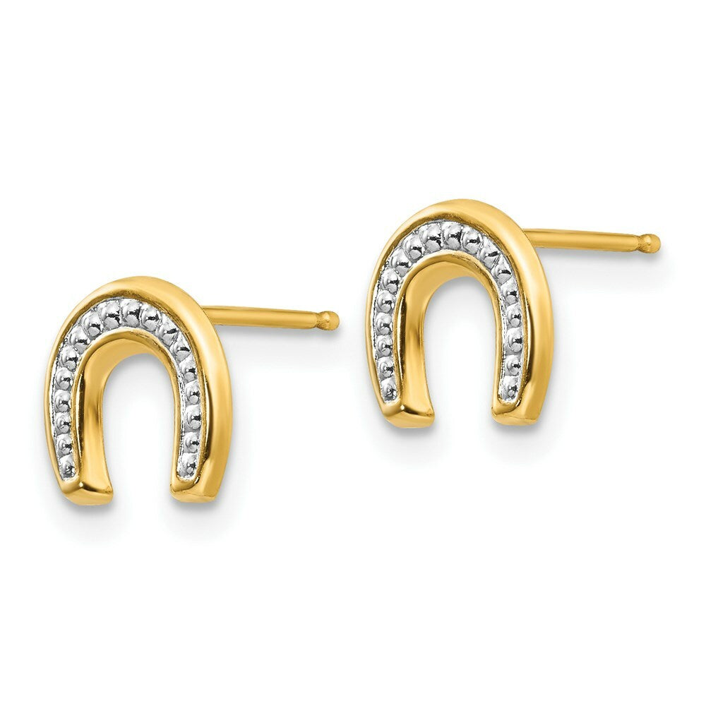 14K Yellow Gold Madi K Polished & Rhodium Horseshoe Post Earrings