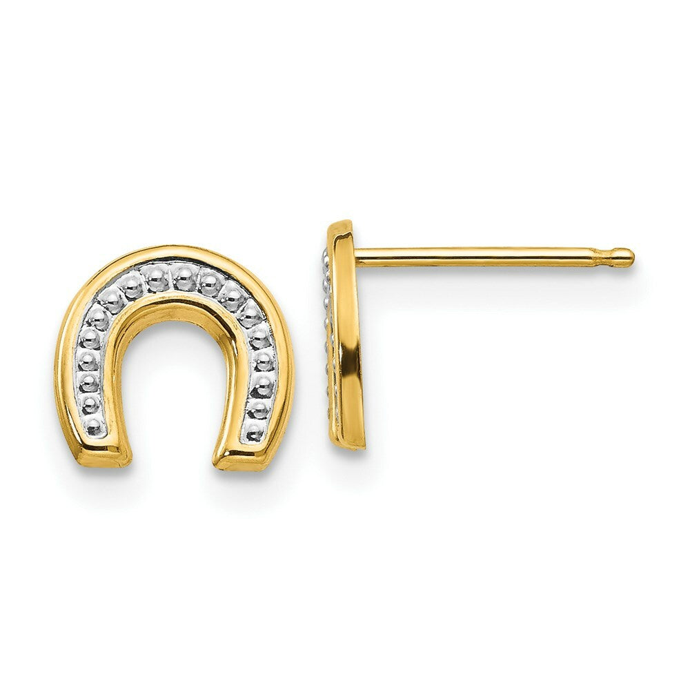 14K Yellow Gold Madi K Polished & Rhodium Horseshoe Post Earrings