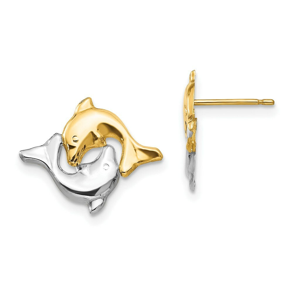 14K Yellow Gold Madi K w/Rhodium Dolphin Post Earrings