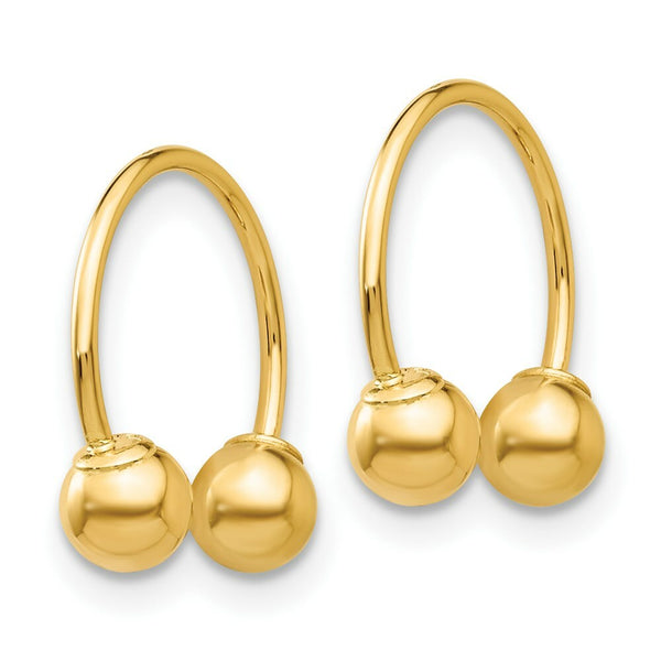14K Yellow Gold Open Hoop Beaded Earrings