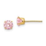 Load image into Gallery viewer, 14K Yellow Gold Madi K 5mm Pink CZ Post Earrings

